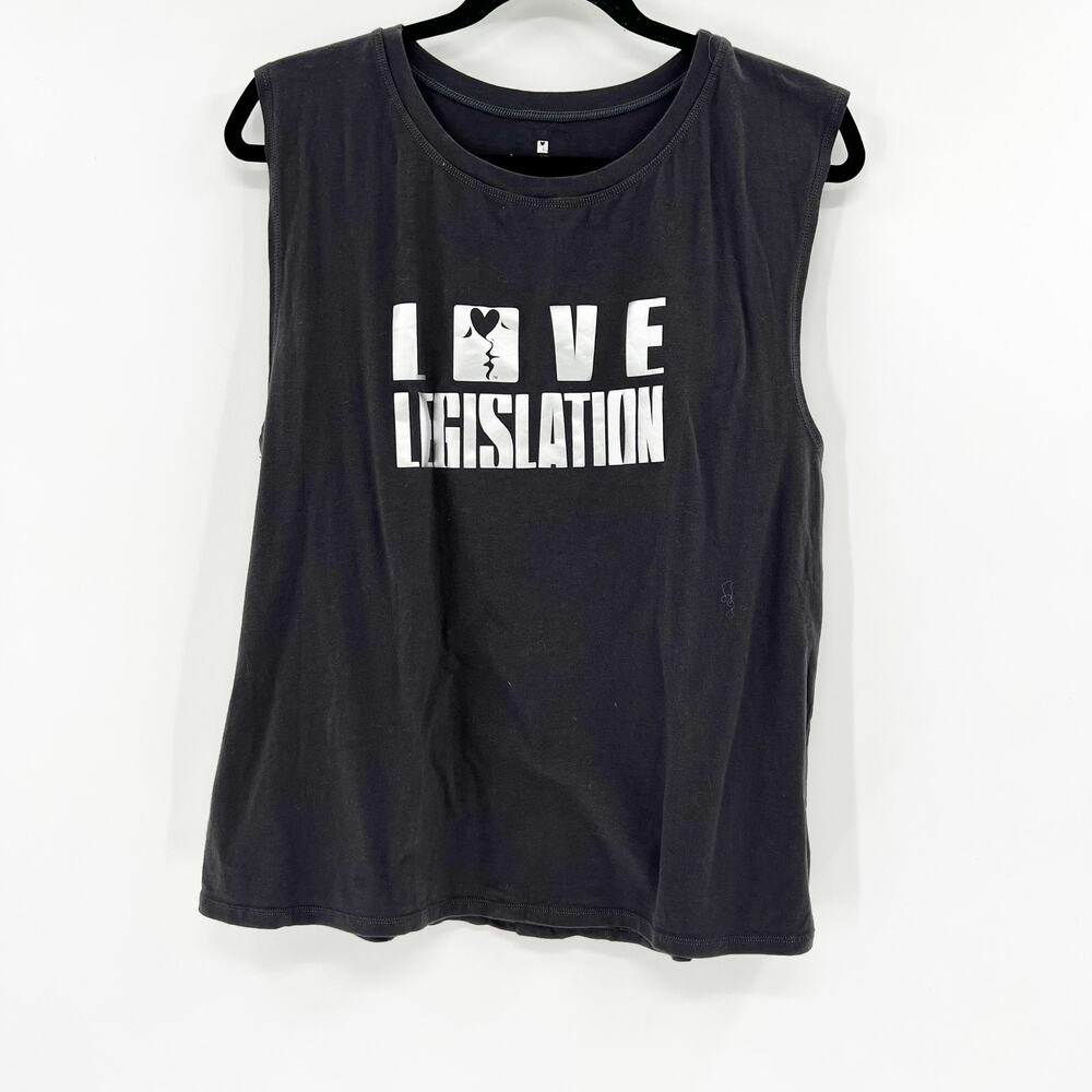 Love Legislation Women's Black White Logo‎ Spellout Muscle Tee Tank Size XL